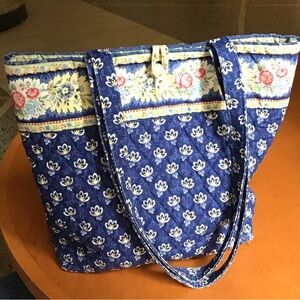 Blue Floral Quilted Tote Bag